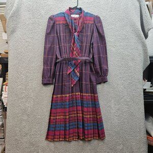 Alper Schwartz Plaid Dress Scarf Tie Long Sleeve Pleated Skirt Size 10/12